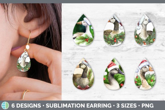 Christmas Barn Goose Teardrop Earring: Festive Illustrations