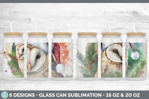 Christmas Barn Owl Glass Can Sublimati: Illustrations Review