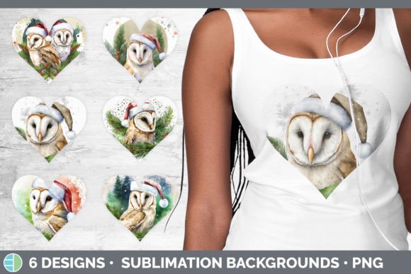 Christmas Barn Owl Hearts Clipart Subl: Editorial Illustrations