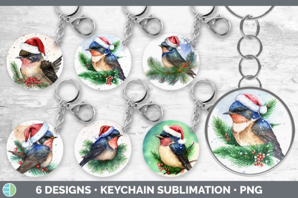 Christmas Barn Swallow Keychain Bundle: Festive Illustrations