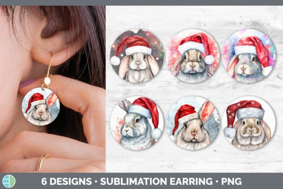 Christmas Bunny Round Earring Sublimat: Festive Illustrations