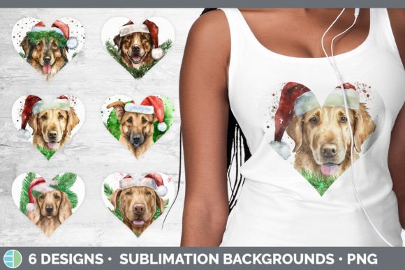 Christmas Dog Hearts Clipart Sublimati: Festive Illustrations