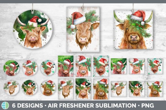 Christmas Highland Cow Air Freshener S: Festive Illustrations