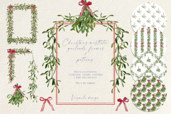 Christmas Mistletoe Borders: Premium Illustrations