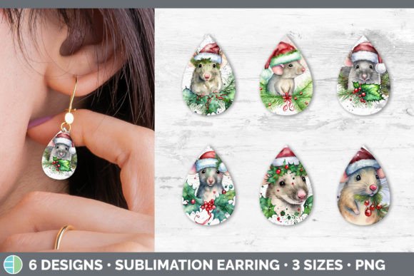 Christmas Mouse Teardrop Earring Subli: Festive Illustrations