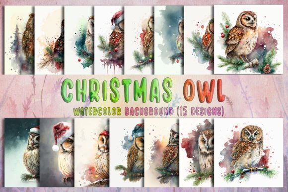 Christmas Owl Watercolor Background for Illustrations