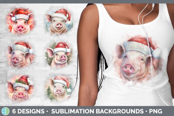 Christmas Pig Background Grunge Sublim: Illustrations Review