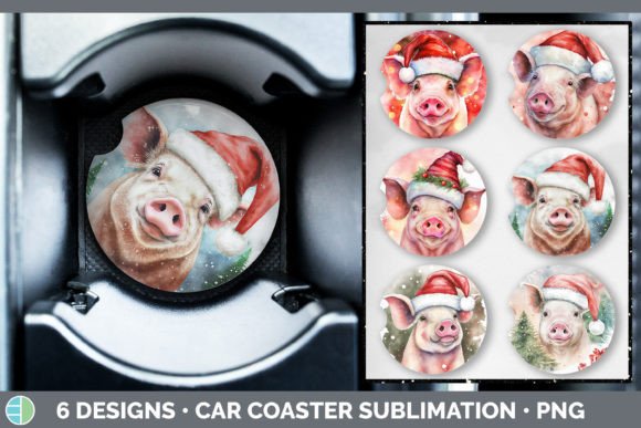 Christmas Pig Car Coaster Sublimation: Festive Illustrations