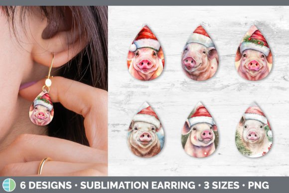 Christmas Pig Teardrop Earring Sublima: Festive Illustrations