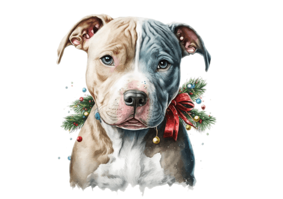 Christmas Pit Bull Terrier Watercolor: Festive Illustrations