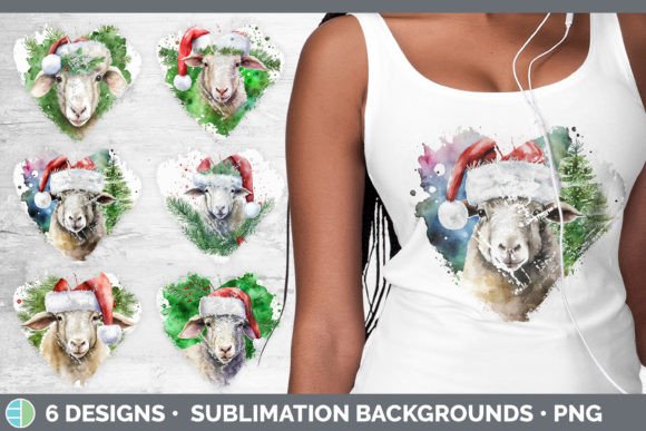 Christmas Sheep Heart Distressed Clipart & Illustrations