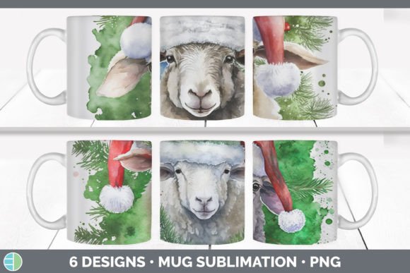 Christmas Sheep Mug Sublimation Coffee & Illustrations