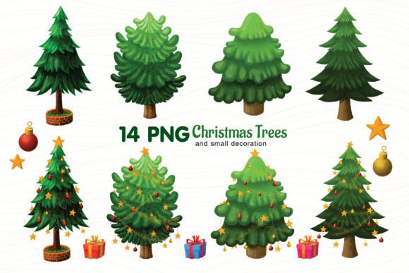 Christmas Trees and Small Decoration: Festive Illustrations