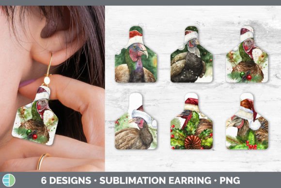 Christmas Turkey Cow Tag Earring Subli: Fresh Illustrations