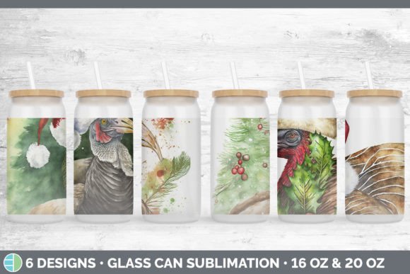 Christmas Turkey Glass Can Sublimation Illustrations