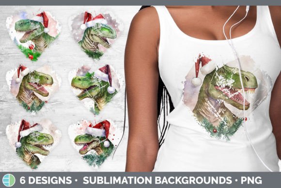 Dinosaur Christmas Heart Distressed Clip: Editorial Illustrations