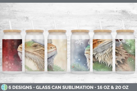 Santa Bearded Dragon Christmas Glass Can: Illustrations Review