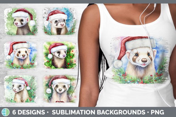 Santa Ferret Christmas Distressed Sublim: Festive Illustrations