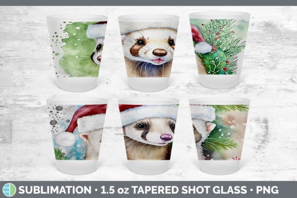 Santa Ferret Shot Glass Sublim: Festive Illustrations