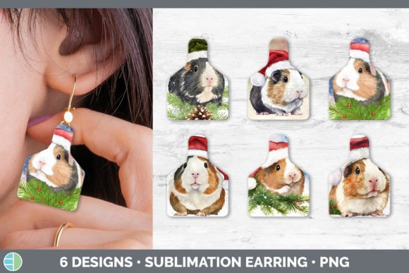 Santa Guinea Pig Christmas Cow Tag: Festive Illustrations
