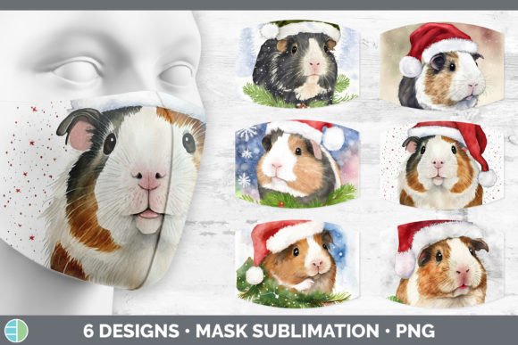 Santa Guinea Pig Christmas Mask Sublim: Festive Illustrations