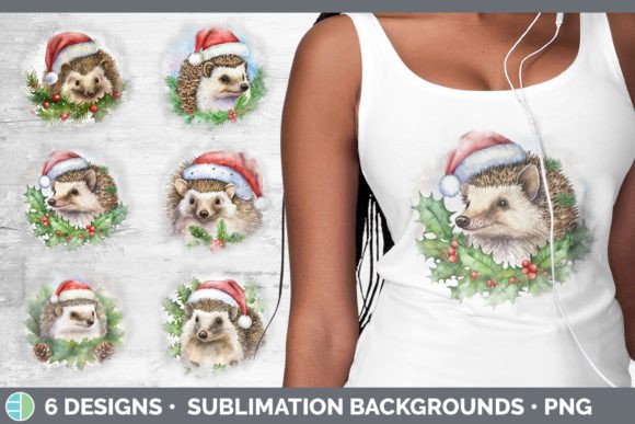 Santa Hedgehog Christmas Background Gr: Festive Illustrations