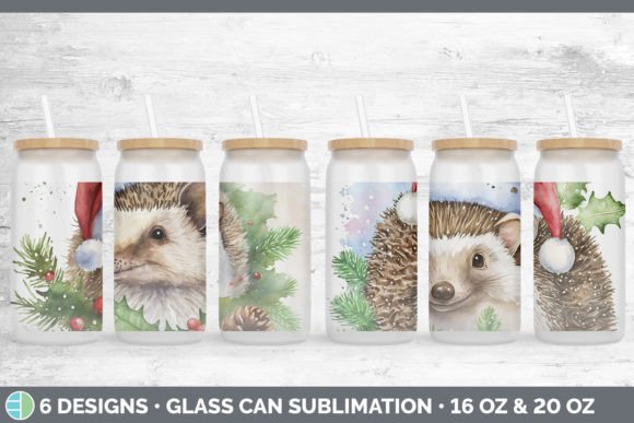 Santa Hedgehog Christmas Glass Can Sub: Festive Illustrations