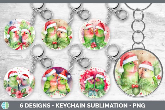Santa Lovebirds Keychain: Festive Illustrations