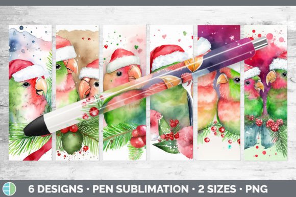 Santa Lovebirds Pen Wraps: Festive Illustrations