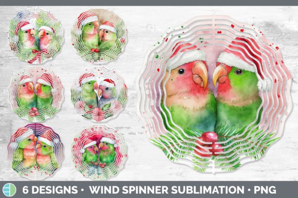 Santa Lovebirds Wind Spinner: Festive Illustrations