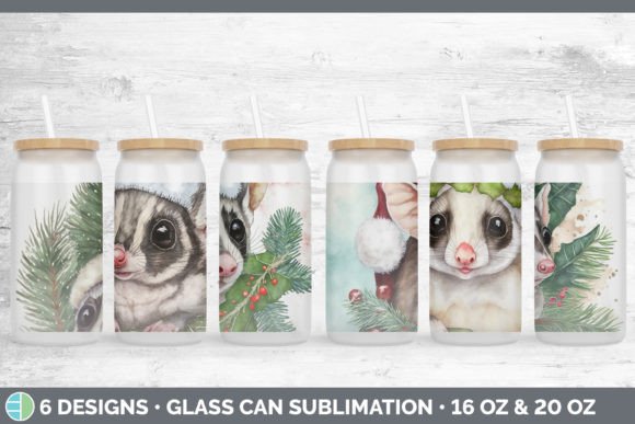 Santa Sugar Glider Christmas Glass Can Illustrations